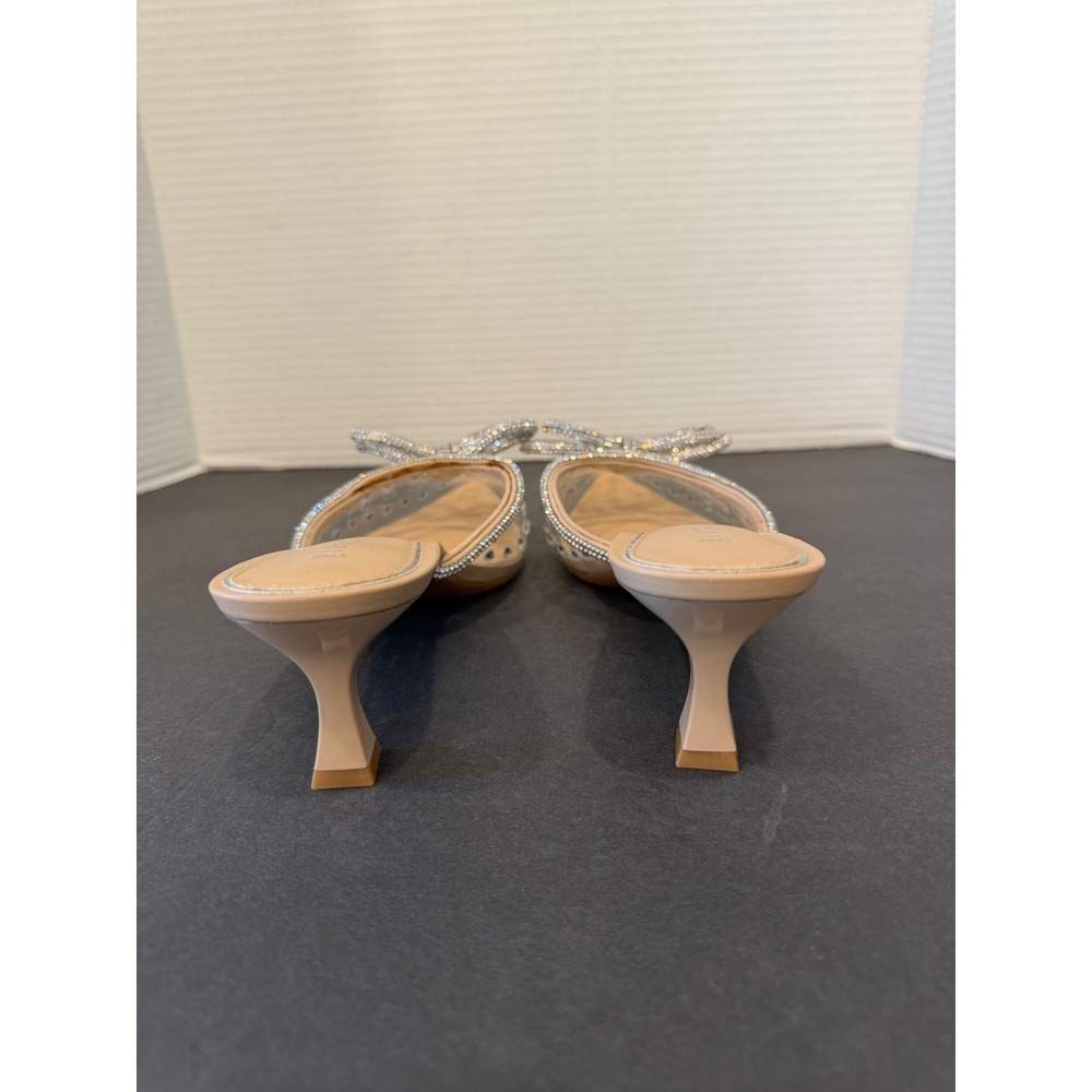 NWT Gianni Bini Clear Rhinestone Studded Bow Pointed Toe Kitten Heel Mules Sz 8 - Picture 6 of 9